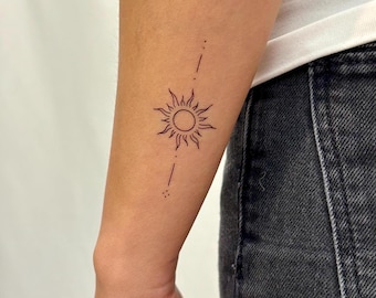 Tymczasowy tatuaż „Cienka linia słońca” (zestaw 2 szt.) / Sztuczny tatuaż plażowy / Tatuaż letni