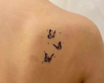 Black Three Butterfly Temporary Tattoo (Set of 2) / Boho Butterfly Fake Tattoo / Body Art