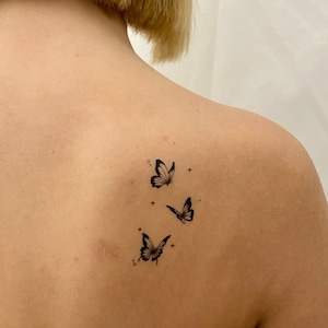 Black Three Butterfly Temporary Tattoo (Set of 2) / Boho Butterfly Fake Tattoo / Body Art