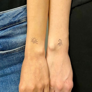 BFF Sonne und Mond temporäres Tattoo (2er Set) / passendes temporäres Tattoo