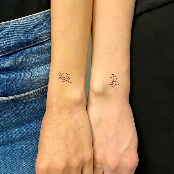 BFF Sun and Moon Temporary Tattoo (Set of 2) / Matching Temp Tattoo