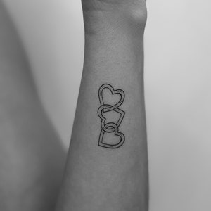 Linked Hearts Temporary Tattoo (Set of 2) / Romantic Fake Tattoo / Geometric Heart Tattoo / Body Art