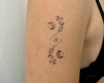 Flower Moon Stars Temporary Tattoo (Set of 2)