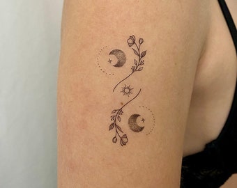 Flower Moon Stars Temporary Tattoo (Set of 2)