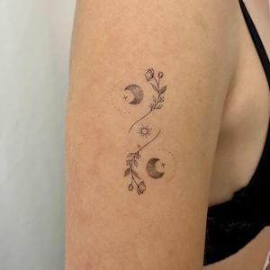 Flower Moon Stars Temporary Tattoo (Set of 2)