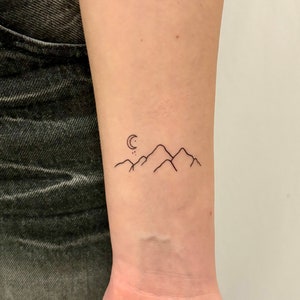 Mountain and Moon Temporary Tattoo (Set of 2) /  Mountain Tattoo / nature fake tattoo