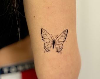 Schwalbenschwanz Schmetterling temporäres Tattoo (2er Set) / schwarzer Schmetterling Fake Tattoo / Tier Tattoo