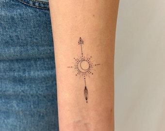 ボヘミアン矢印タトゥー（2枚セット）/ミニマル矢印タトゥー/フェザー矢印手首タトゥー