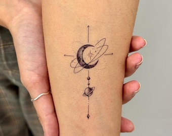 Tijdelijke tattoo mystieke kosmische pijl (set van 2) / spirituele neptattoo / sterrenbeeld tattoo / Boho-huiddecoratie