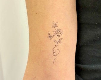 Rose and Butterfly Harmony Temporary Tattoo (Set of 2) / Elegant Face Rose Tattoo / Unique Temporary Tattoos