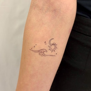 Sunset Ocean Wave  Temporary Tattoo (Set of 2) / Tiny Tattoo Inspiration / Lunar Ocean Fake Tattoo