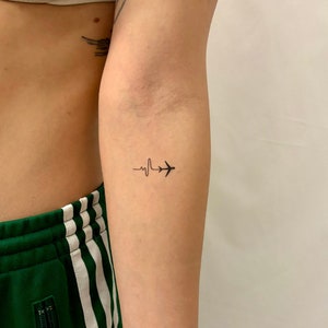 Tatuaje temporal de pulso de vuelo de viaje (conjunto de 3) / Tatuaje de latido del corazón / Tatuaje temporal de viaje