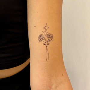 Double Rose Temporary Tattoo (Set of 2) / Bohemian Bloom Fake Tattoos / Romantic Botanical Tattoo