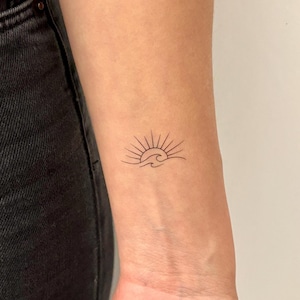 Little Ocean Sunset Tattoo (Set of 3) / Fine Line Beach Vibes Tattoo