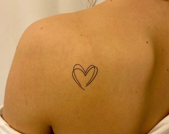 Two Hearts Fine Line Temporary Tattoo (Set of 2) / Love Fake Tattoo