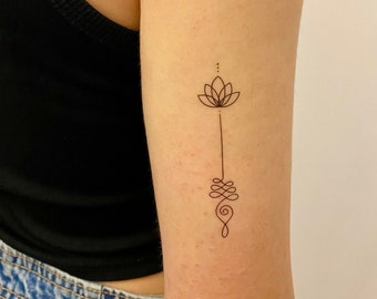 Unalome Lotus temporäres Tattoo (2er Set) / Boho temporäres Tattoo / Lotus / Unalome Tattoo / Lotus Tattoo