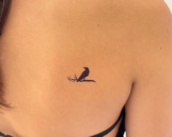 Crow Temporary Tattoo (Set of 2) /  Black Raven Fake Tattoo / Dark Bird Tattoo