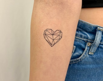 Geometrisches Herz temporäres Tattoo (2er Set) / feine Linie Herz Fake Tattoo