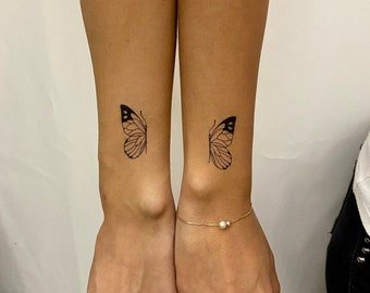 BFF Butterfly Temporary Tattoo (Set of 2) / Matching Butterfly Fake Tattoo / Friendship  Temp Tattoo