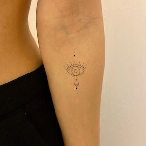 Fine Line Evil Eye Moon Temporary Tattoo (Set of 2) / Temporary Tattoo