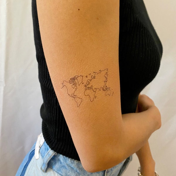 World Map Temporary Tattoo / World Tattoo /  Travel Tattoo / Traveler Tattoo