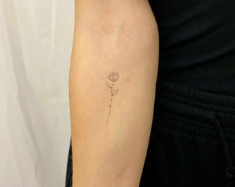 Ultra-Thin Rose Temporary Tattoo (Set of 2) / Super Fine Floral Temporary Tattoo / Delicate Slim Rose