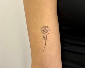 Feine Linie Daisy temporäres Tattoo (2er Set) / Daisy Fake Tattoo / Boho Tattoo