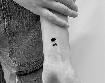 Small Black Rose Temporary Tattoo (Set of 3) / Delicate Black Floral Tattoo / Temporary Body Decor