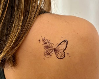 Floral Schmetterling temporäres Tattoo (2er Set)