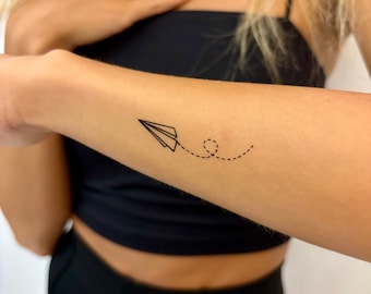 Tijdelijke tattoo papieren vliegtuigje (set van 3) / Minimale neptattoo papieren vliegtuigje