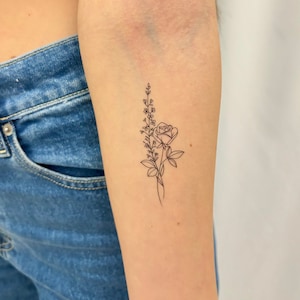 Délicat tatouage temporaire floral rose (lot de 2) / tatouage bohème / faux tatouage floral minimaliste