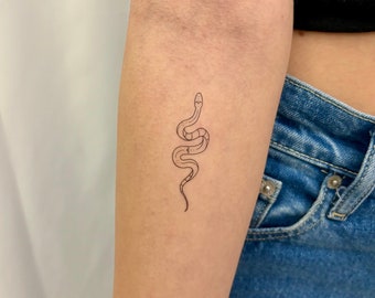 Fine Line Serpent Temporary Tattoo (Set of 2) / Snake Fake Tattoo / Boho Tattoo