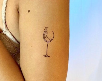 Wine Glass Temporary Tattoo (Set of 3) / Wine Glass Fake Tattoo