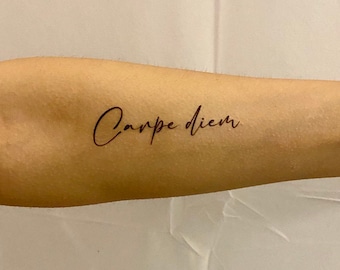 Carpe Diem Temporary Tattoo (Set of 2) / Quote Temporary Tattoo / Lettering Fake Tattoo