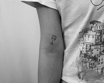 Tatuaje temporal de línea fina de copa de vino pequeña (juego de 3)