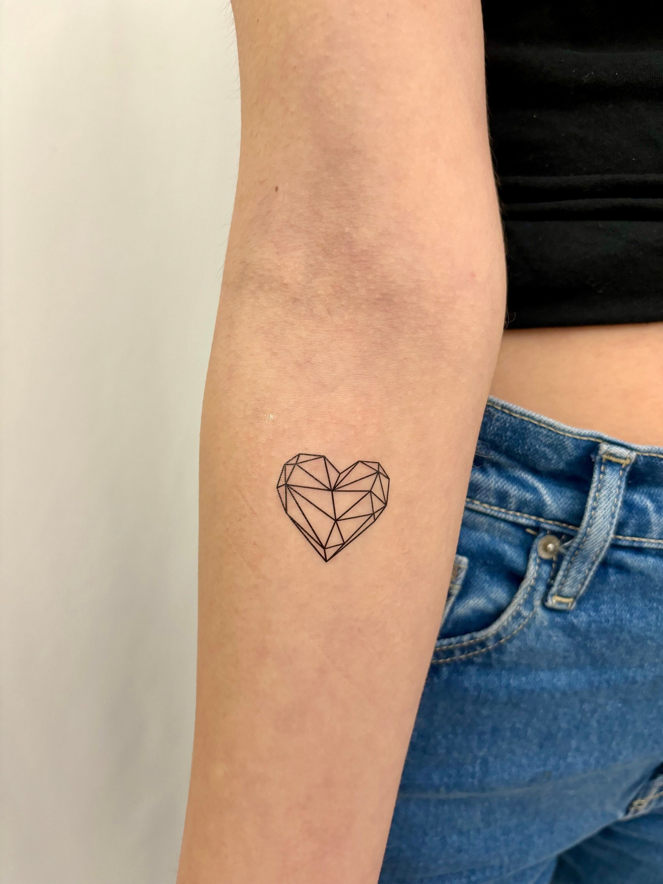 Geometric Heart Temporary Tattoo - Fine Line Heart Fake Tattoo
