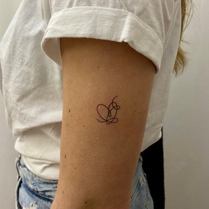 Fine line Heart Temporary Tattoo (Ensemble de 3) / Heart Fake Tattoo