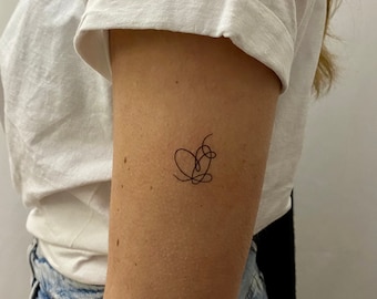 Fine line Heart Temporary Tattoo (Set of 3)  / Heart Fake Tattoo