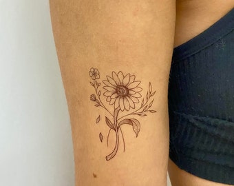 Realist Sunflower Temporary Tattoo (set of 2) / Flowers Fake Tattoo