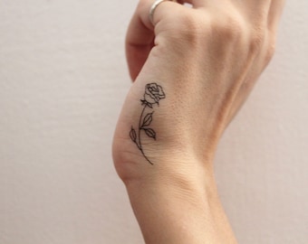 Small Rose Temporary Tattoo (Set of 2) /  / Minimal Rose Temporary Tattoo / Classic Rose Temporary Tattoo