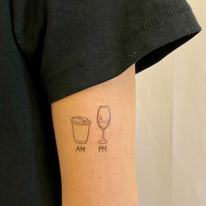 Wine Glass and Cup of Coffe Temporary Tattoo (Set of 2)