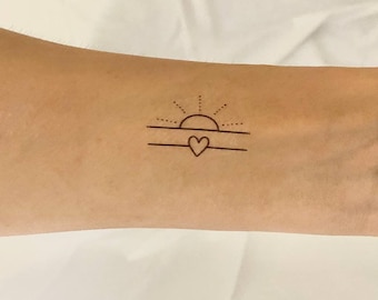 Sunset Love Temporary Tattoo (Set of 3) / Love Fake Tattoo / Sea Realistic Tattoo