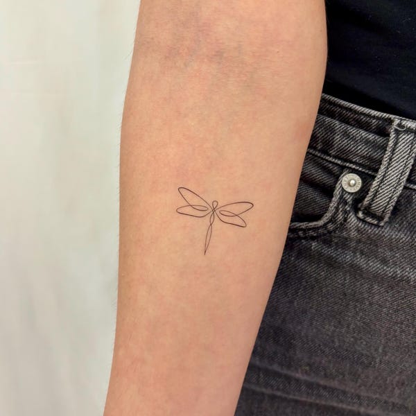 Libelle temporäres Tattoo (2er Set) / Fine Line Libellen Tattoo / Line Art Libelle