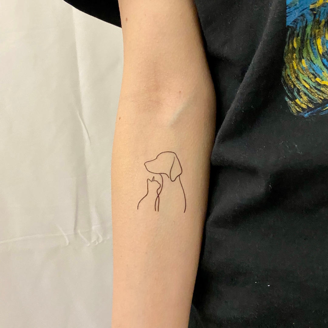 Tatouage Main Et Patte De Chien Tatouage temporaire de chien et de chat Fine Line - Etsy France