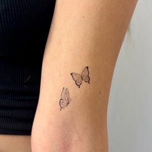 Two Tiny Butterflies Temporary Tattoo (Set of 3) / Realistic Butterfly Temporary Tattoo / Delicate Butterfly Tattoo