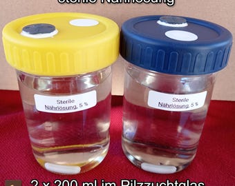 2 x sterile Nährlösung mit Magnetrührstäbchen im Pilzzuchtglas 200ml , optimal für die Pilzzucht.
