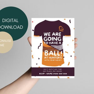 NRL birthday invitation | National Rugby League Birthday Party | Rugby Party Theme | Brisbane Broncos Invite | Digital download