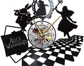 Alice in Wonderland Clock, Alice in Wonderland Vinyl Record Wall Clock, Alice in Wonderland Vinyl Clock, Vintage Gift, Gift for Kids