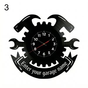 Custom Vinyl Record Garage Clock, Personalized Mechanic Workshop Decor