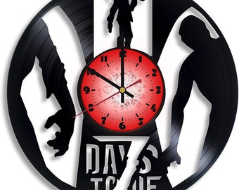 Zombie Survival Vinyl Clock - Handmade 12-Inch Wall Art for Fans of Post-Apocalyptic Horror
